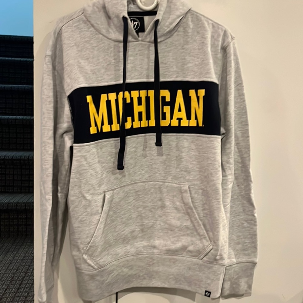 University of Michigan gray hooded sweatshirt. Size small